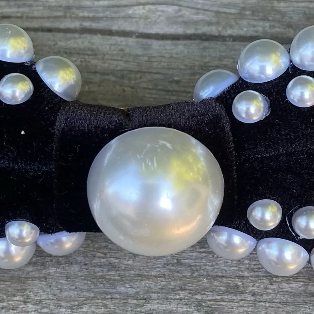 NWOT New Anthropologie Pearl Headband/Choker Necklace & Black Velvet Hair Bow